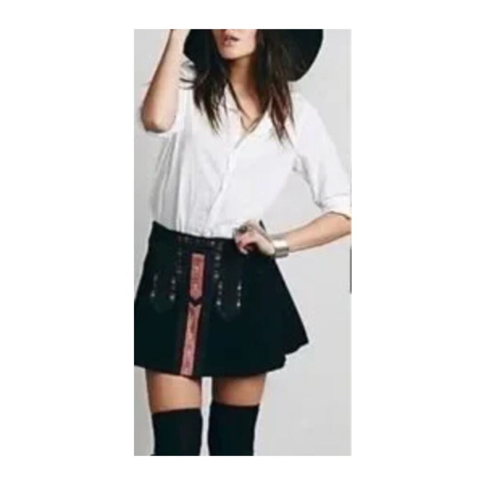 Free People New Romantics Black Tribal Aztec Print Mini Flared Skirt
